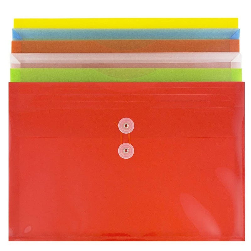 JAM Paper Plastic Envelope with Button and String Tie Closure - Legal Booklet - 9 3/4" x 14 1/2" x 1 1/4"- Assorted Primary Colors - 6/pack - Image 2